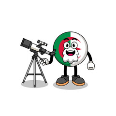 Illustration of algeria flag mascot as an astronomer