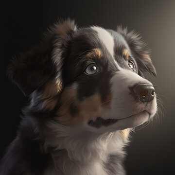 Portrait of an adorable Australian Shepherd dog. AI generative