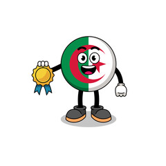 algeria flag cartoon illustration with satisfaction guaranteed medal