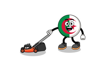 algeria flag illustration cartoon holding lawn mower