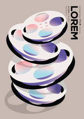 Movie and film poster design template background with film reel