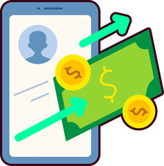 Mobile banking Transfer Transaction money cash finance business Flat with Black Sticker