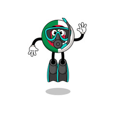 Character cartoon of algeria flag as a diver