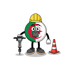 Fototapeta premium Character cartoon of algeria flag working on road construction