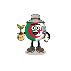 Illustration of algeria flag cartoon holding a plant seed