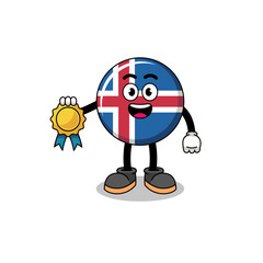 iceland flag cartoon illustration with satisfaction guaranteed medal
