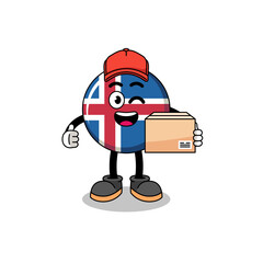 Naklejka premium iceland flag mascot cartoon as an courier
