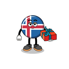 iceland flag mascot illustration giving a gift