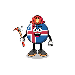 Cartoon mascot of iceland flag firefighter