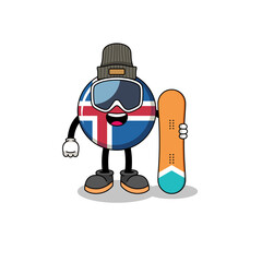 Mascot cartoon of iceland flag snowboard player