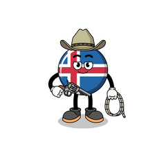 Character mascot of iceland flag as a cowboy