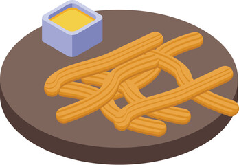 Churro sauce menu icon isometric vector. Spain food. Mexican food