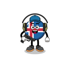Character mascot of iceland flag doing shooting range