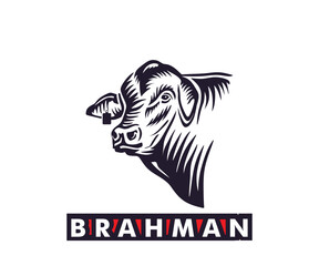 BRAHMAN CATTLE HEAD LOGO, silhouette of great bull head vector illustrations