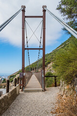 Perspective of Windsor suspension bridge structure on cliff at The Rock of Gibraltar