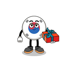 south korea flag mascot illustration giving a gift