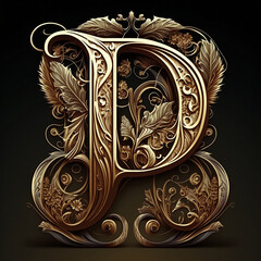 Letter "D" in the style of Art Nouveau, made with Generative AI