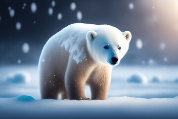 Fototapeta premium Un jeune ours polaire dans la neige - generative AI