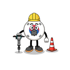 Character cartoon of south korea flag working on road construction