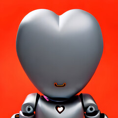 Nostalgic heart-shaped robot with a futuristic look, exploring the themes of love and technology, design concept created with generative AI.