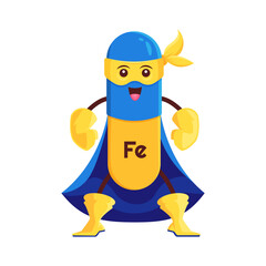 Cartoon ferrum or iron superhero micronutrient