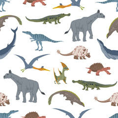 Cartoon dinosaur animal characters vector pattern