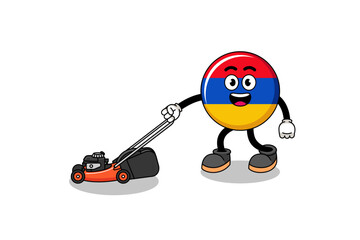 armenia flag illustration cartoon holding lawn mower