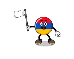Cartoon Illustration of armenia flag holding a white flag
