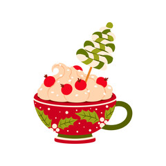 Mug of tasty drink, eggnog with whipped cream