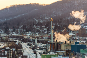 winter in the mountains oil disel refinery PA USA