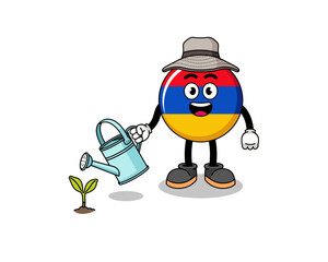 Illustration of armenia flag cartoon watering the plant