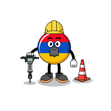 recommend clip art: Character cartoon of armenia flag working on road construction