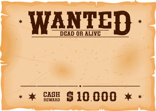 Western wanted banner, Wild West reward poster