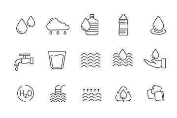 Set of water icons in linear style isolated on white background