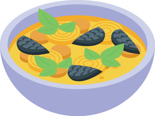 Seafood soup icon isometric vector. Food cuisine. Tart meat