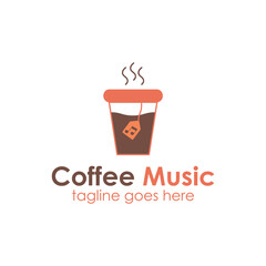 Coffee Music Logo Design Template with cup icon and music icon. Perfect for business, company, mobile, app, etc.