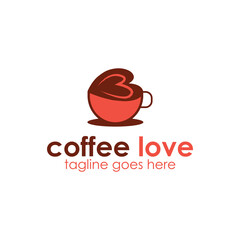 Coffee Love Logo Design Template with cup icon and love. Perfect for business, company, mobile, app, etc.