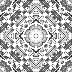 Stylish texture with figures from lines.
Abstract geometric black and white pattern for web page, textures, card, poster, fabric, textile. Monochrome graphic repeating design. 