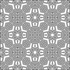 Stylish texture with figures from lines.
Abstract geometric black and white pattern for web page, textures, card, poster, fabric, textile. Monochrome graphic repeating design. 