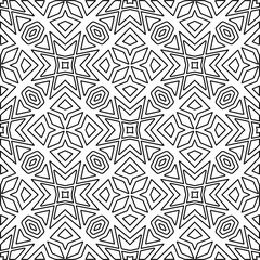 Stylish texture with figures from lines.
Abstract geometric black and white pattern for web page, textures, card, poster, fabric, textile. Monochrome graphic repeating design. 