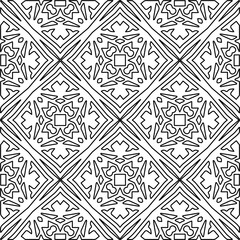 Stylish texture with figures from lines.
Abstract geometric black and white pattern for web page, textures, card, poster, fabric, textile. Monochrome graphic repeating design. 