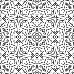 Stylish texture with figures from lines.
Abstract geometric black and white pattern for web page, textures, card, poster, fabric, textile. Monochrome graphic repeating design. 