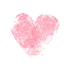 Fingerprint heart, red prints vector thumb fingers