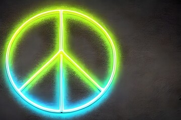 Green and Blue Neon Peace Symbol