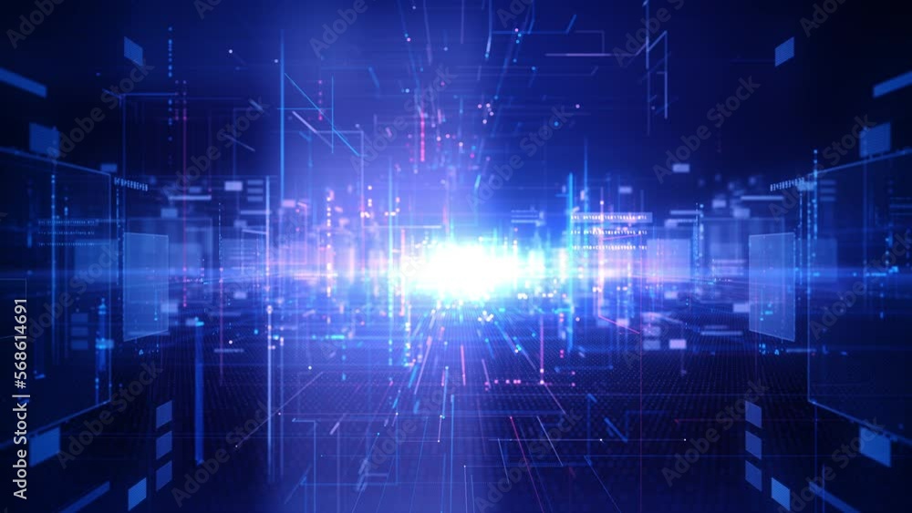 Aufkleber digital cyberspace with particles and digital data network connections, technology digital data abst