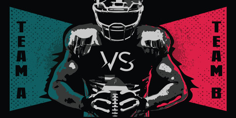 VECTORS. Large banner for an American Football Game. Invitation, flyer, ad, watch party, Super Bowl, red, midnight green, landscape mode, finals