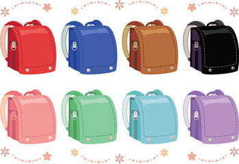 カラフルなランドセルのベクターイラストセット