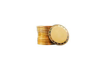 Golden blanked coin and gold coin stack, PNG file, Business and finance concept.