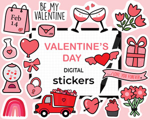 Valentine digital sticker, February love planner sticker