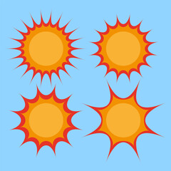 yellow cartoon suns. Sketch flat drawing. Vector illustration.